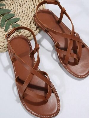Boho Flat Open Toe Strappy Cross-Band Sandals - Image 3