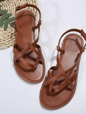 Boho Flat Open Toe Strappy Cross-Band Sandals - Image 4