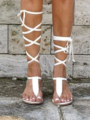 Boho Flat Strappy Lace-Up Knee-High Gladiator Sandals - Image 2