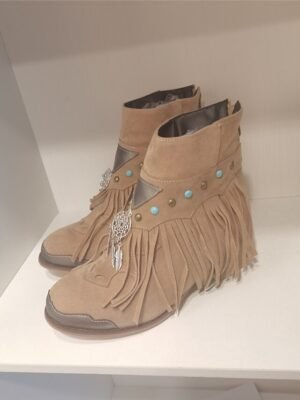 Boho Fringe Pointed Toe Ankle Boots with Charm - Image 10