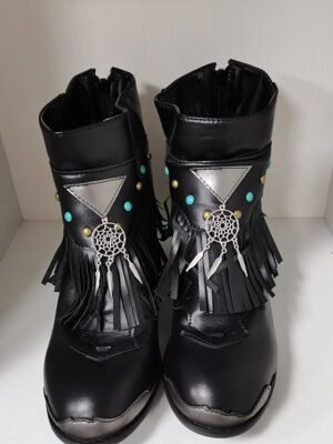 Boho Fringe Pointed Toe Ankle Boots with Charm - Image 7