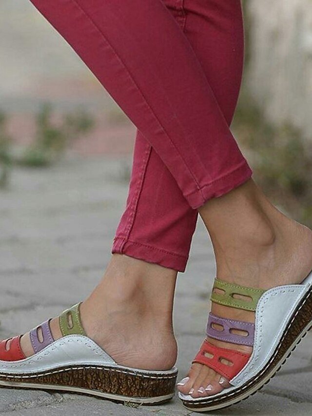 Boho Open-Toe Cut-Out Wedge Sandals - Image 1