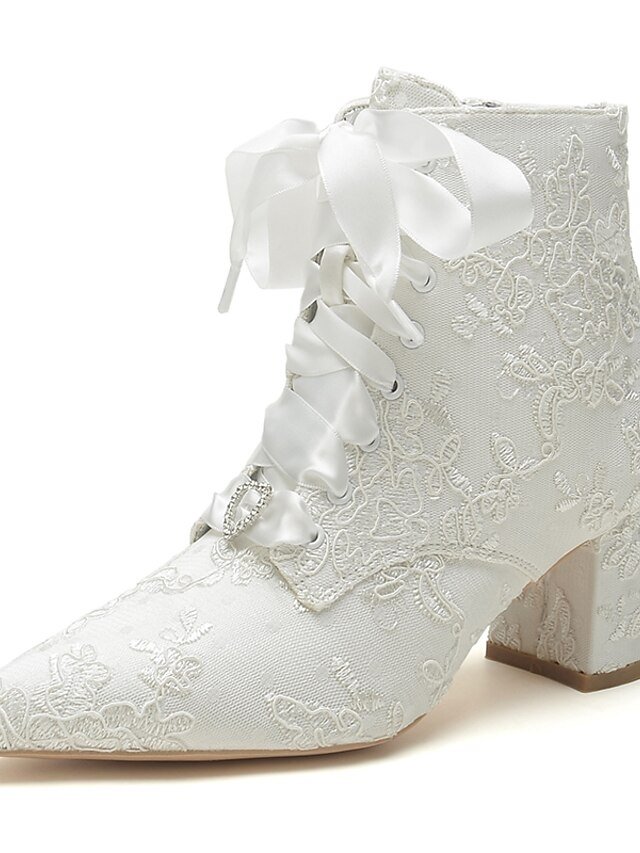 Bridal Floral Embroidered Lace-Up Satin Booties - Image 1