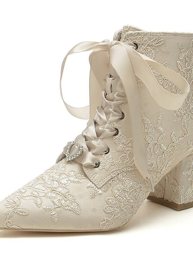 Bridal Floral Embroidered Lace-Up Satin Booties - Image 2