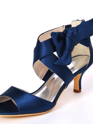 Bridal Kitten Heel Bowknot Open Toe Satin Shoes - Image 11