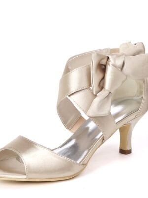 Bridal Kitten Heel Bowknot Open Toe Satin Shoes - Image 15