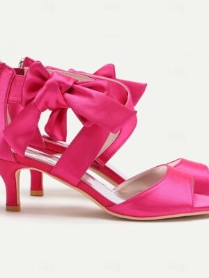 Bridal Kitten Heel Bowknot Open Toe Satin Shoes - Image 4