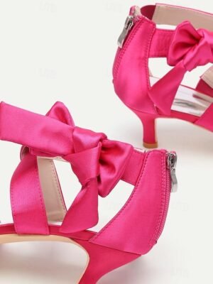 Bridal Kitten Heel Bowknot Open Toe Satin Shoes - Image 5