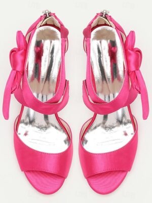 Bridal Kitten Heel Bowknot Open Toe Satin Shoes - Image 7