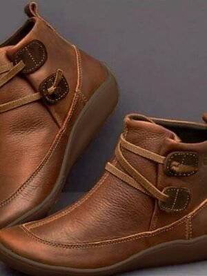 Brown Casual Round Toe Ankle Boots - Image 1