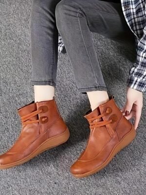 Brown Casual Round Toe Ankle Boots - Image 3
