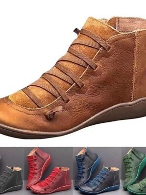 Casual Ankle Brown Leather Round Toe Boots - Image 1