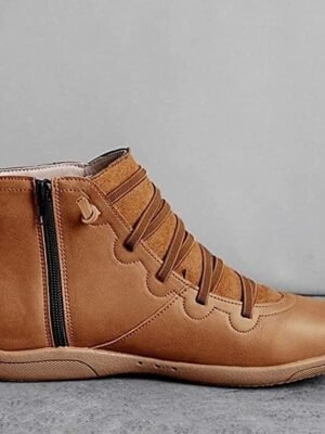 Casual Ankle Brown Leather Round Toe Boots - Image 3