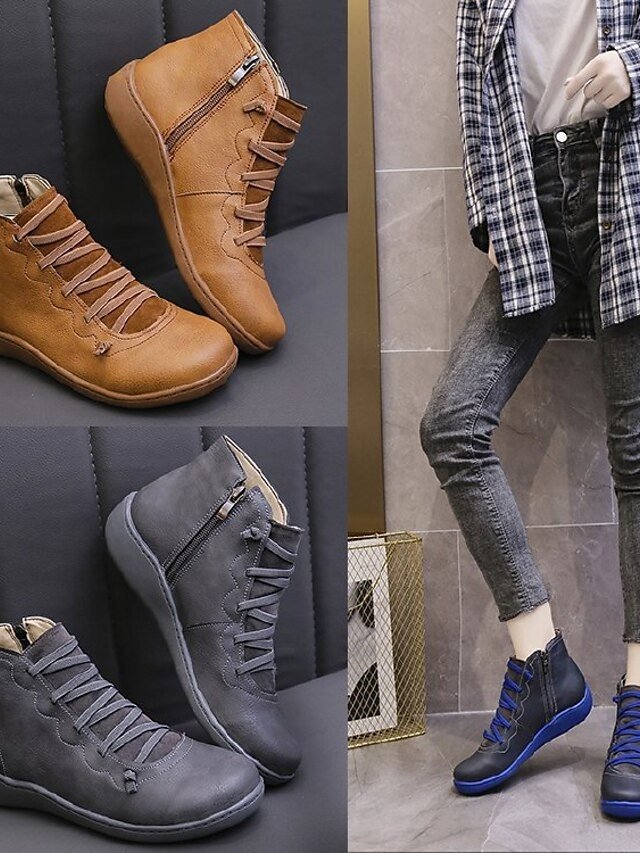 Casual Ankle Brown Leather Round Toe Boots - Image 4