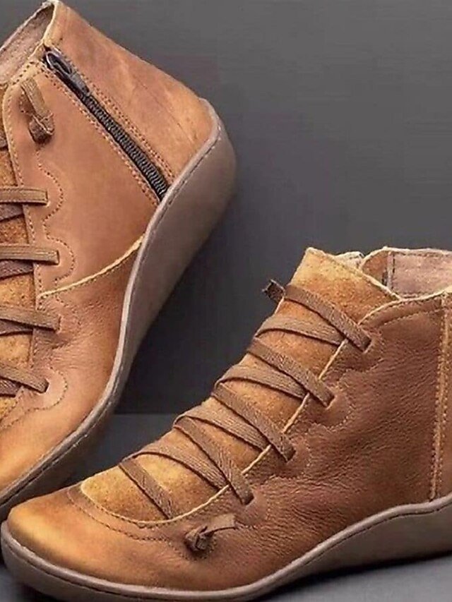 Casual Ankle Brown Leather Round Toe Boots - Image 5