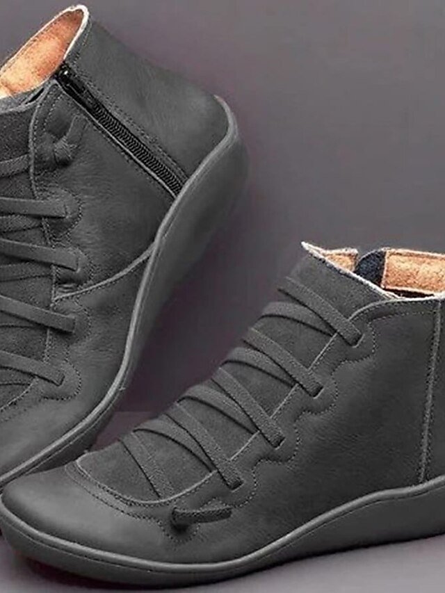 Casual Ankle Brown Leather Round Toe Boots - Image 6