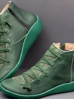 Casual Ankle Brown Leather Round Toe Boots - Image 7