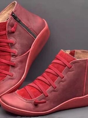 Casual Ankle Brown Leather Round Toe Boots - Image 9