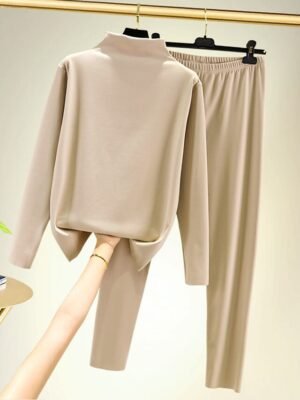 Casual Basic Black Crew Neck Long Sleeve Bottoming Shirt Set - Image 5