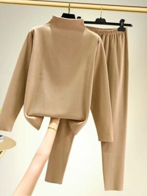 Casual Basic Black Crew Neck Long Sleeve Bottoming Shirt Set - Image 6