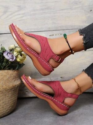 Casual Boho Open Toe T-Strap Wedge Sandals - Image 2