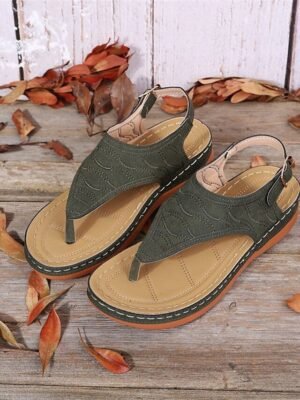 Casual Boho Open Toe T-Strap Wedge Sandals - Image 3