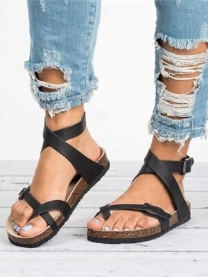 Casual Brown Strappy Flat Adjustable Sandals - Image 4