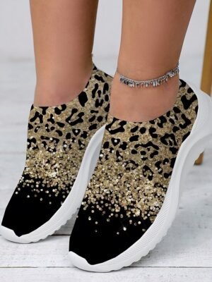 Casual Chunky Leopard Print Slip-On Platform Sneakers - Image 2