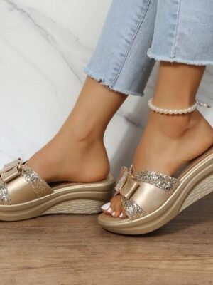 Casual Classic Solid Peep Toe Flat Heel Platform Sandals - Image 3