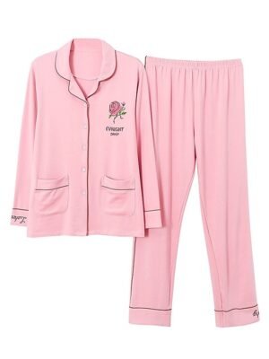 Casual Comfort Floral Lapel Long Sleeve Pajama Set - Image 1