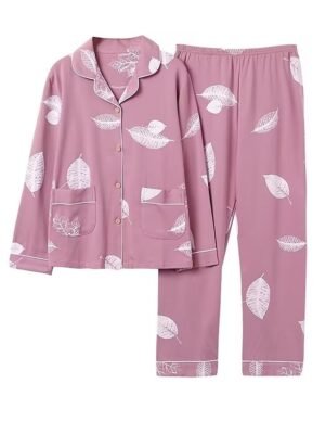 Casual Comfort Floral Lapel Long Sleeve Pajama Set - Image 2