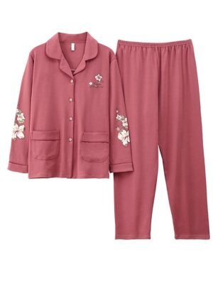 Casual Comfort Floral Lapel Long Sleeve Pajama Set - Image 6