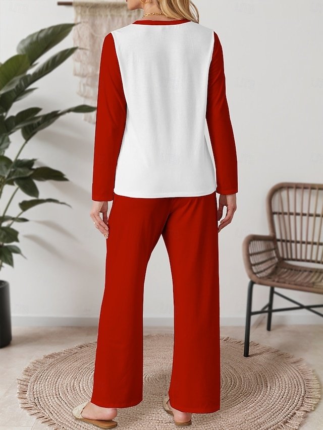 Casual Comfort Heart Crew Neck Long Sleeve Pajama Set - Image 2