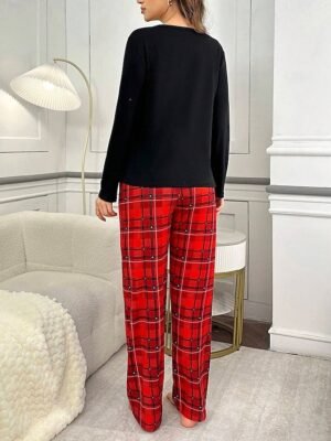 Casual Comfort Heart Crew Neck Long Sleeve Pajama Set - Image 2