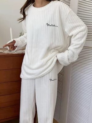 Casual Comfort Letter Crew Neck Long Sleeve Pajama Set - Image 1