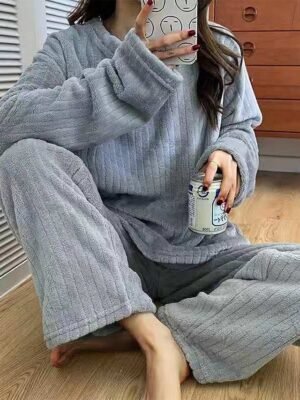 Casual Comfort Letter Crew Neck Long Sleeve Pajama Set - Image 10