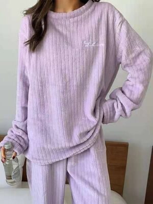 Casual Comfort Letter Crew Neck Long Sleeve Pajama Set - Image 3