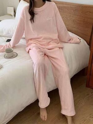 Casual Comfort Letter Crew Neck Long Sleeve Pajama Set - Image 9