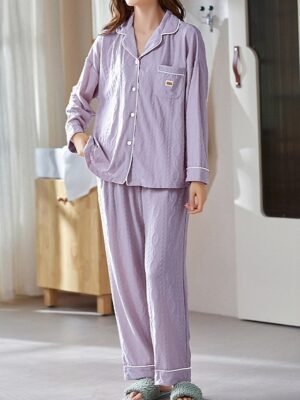 Casual Comfort Letter Lapel Long Sleeve Button Pajama Set - Image 7