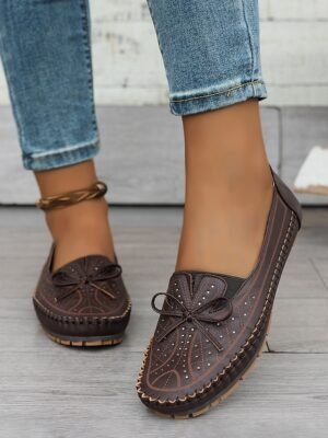 Casual Comfort Rhinestone Bow Moccasin Loafers - Image 13