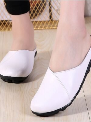 Casual Comfort Solid Round Toe Flat Mule Loafers - Image 1