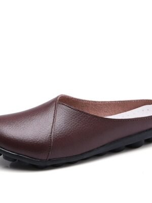 Casual Comfort Solid Round Toe Flat Mule Loafers - Image 10