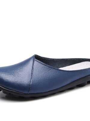 Casual Comfort Solid Round Toe Flat Mule Loafers - Image 12