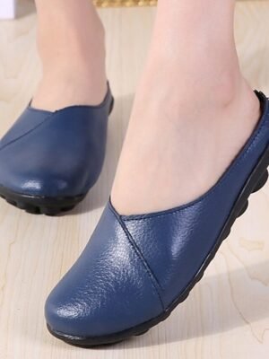 Casual Comfort Solid Round Toe Flat Mule Loafers - Image 3