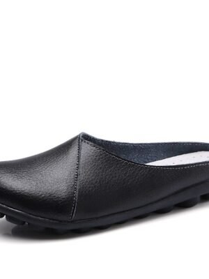 Casual Comfort Solid Round Toe Flat Mule Loafers - Image 8
