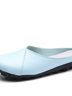 Casual Comfort Solid Round Toe Flat Mule Loafers - Image 9
