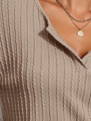 Casual Comfort V Neck Short Sleeve Elastic Waist Pajama Set - Image 2