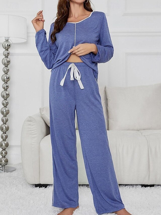 Casual Comfort Warm V Neck Long Sleeve Home Pajama Set - Image 1
