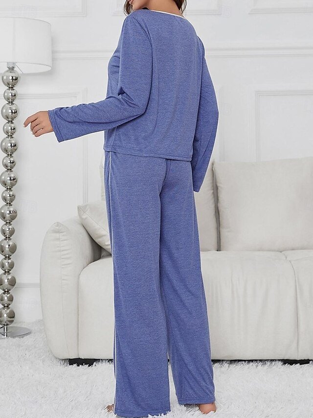 Casual Comfort Warm V Neck Long Sleeve Home Pajama Set - Image 2