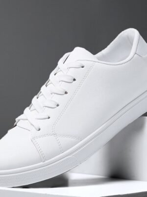 Casual Comfortable Faux Leather Lace-up Sneakers - Image 1